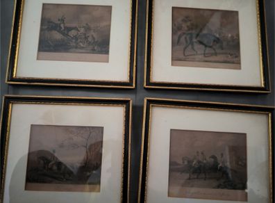 Set of Four Framed Antique English Horse and Hunting