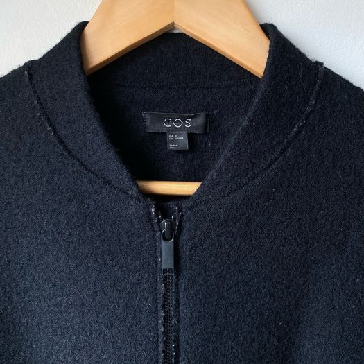 COS 100% Boiled Wool Cocoon Zip Jacket Coat - Black