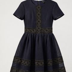 Maje Navy Mesh & Embroidered Lace Fit & Flare Dress Size 1