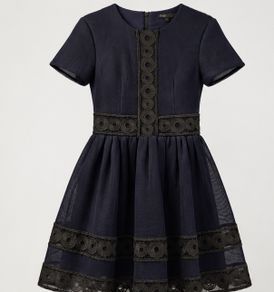 Maje Navy Mesh & Embroidered Lace Fit & Flare Dress Size 1