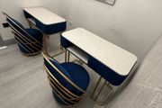 1x Luxury Nail Table Set With Velvet Chair Gold Frame