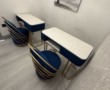2x Luxury Nail Table Set With Velvet Chair Gold Frame