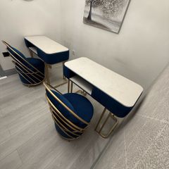 2x Luxury Nail Table Set With Velvet Chair Gold Frame