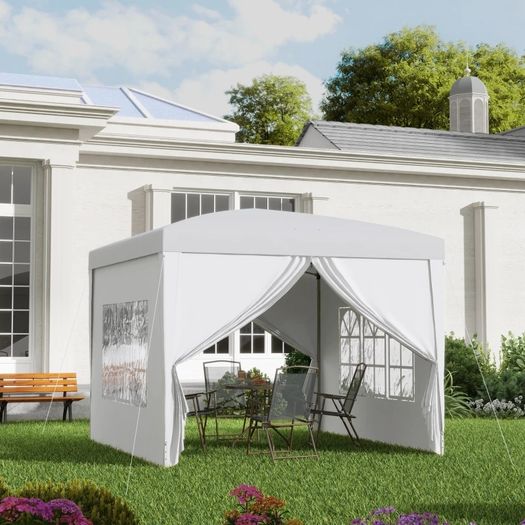 3 x 3m Pop Up Gazebo, Wedding Party Canopy Tent Marquee with Carry Bag and Windows, White