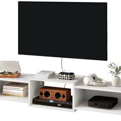 Floating TV Stand Wall Mounted,Wood TV Cabinet Media Console Shelf,Floating TV Unit for Under TV Storage for Living Room Bedroom Office,White