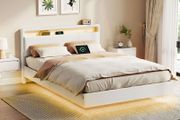 Bed frame with LED lighting and charging station 140 x 200 cm