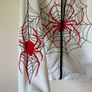 Spider Web Printed Hoodie With Drop Shoulder Design,  White and Red Image 2