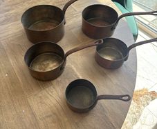 Five vintage copper pots