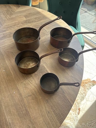 Five vintage copper pots