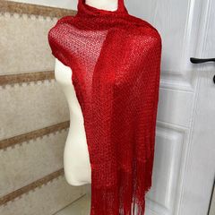 Bright Red Fringe Scarf  Shawl