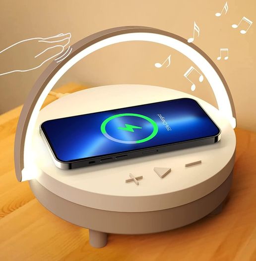 Lamps with Wireless Charger, Touch Lamp Bedside with Bluetooth Speaker, LED Night Light Dimmable Table Lamp for Bedroom Living Room as Phone Holder, Gift for Men Women Home Decor