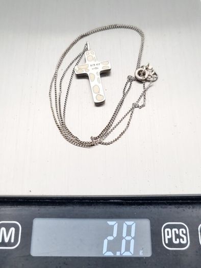 Signed Sterling Silver Cross Necklace, Mother Of Pearl Accent
