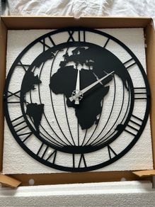World Map black metal wall clock