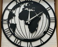 World Map black metal wall clock