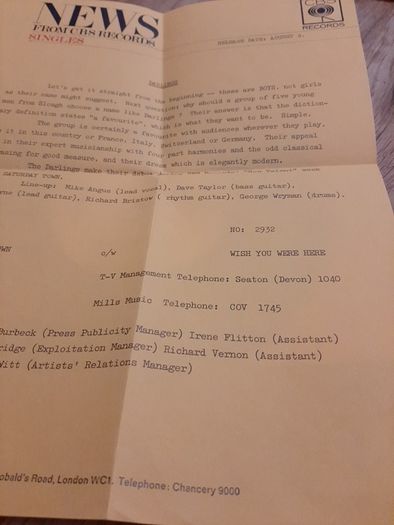 Darlings Saturday Town 7" Promo with Press sheet