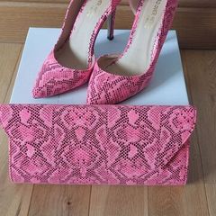 Head over heels by Dune snake print shoes and matching bag