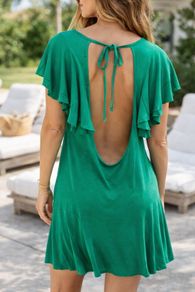 ASOS Emerald Green Open Back Ruffle Sleeve Detail Mini Dress UK 8