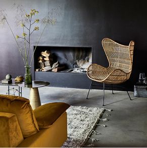HK Living Rattan Egg Chair with Natural Sheepskin Rug, Like New, Scandi Style