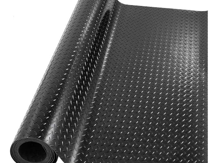 Rubber Garage Floor Mats 1M x 5M / 3.3Ft x 16.4Ft Anti-Slip Diamond Plate Mat 3mm Thick Heavy Duty Commercial Flooring Mat Roll for Under Car, Gym, Garage, Warehouse, Black