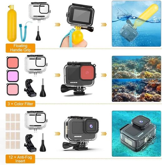 NEW SALE | 52 IN 1 Accessories Kit compatible with GoPro HERO 11/10/9 Black, Waterproof Housing+Filters +Silicone Case Kit+Head Chest Strap+Suction Cup