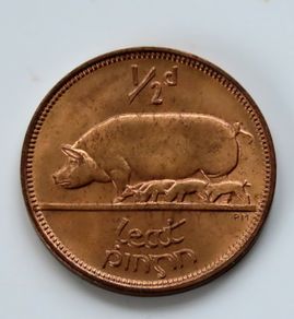 Irish 1966 UNC Half Penny Ireland 1/2 Phingin coin 60 years old coin