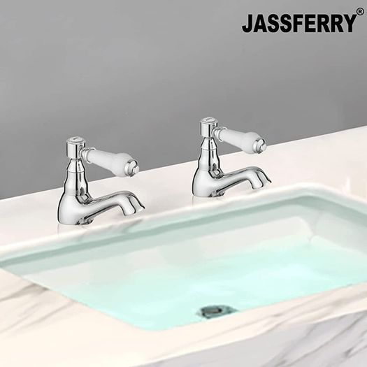 Pair of Basin Taps Hot and Cold Water Bathroom Sink Cross Handle Ceramic Levers 1/2" Tap Faucets Set 2 (FREE POSTAGE)