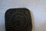 1942 Belgian 5 Centimes WWII Coin Vintage Square Coin