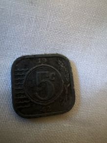 1942 Belgian 5 Centimes WWII Coin Vintage Square Coin