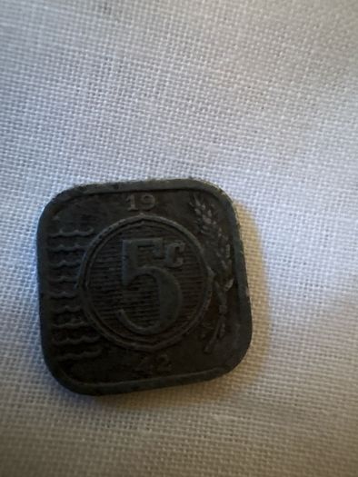 1942 Belgian 5 Centimes WWII Coin Vintage Square Coin