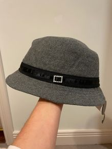 Brand new grey trilby/fedora hat with diamond buckle