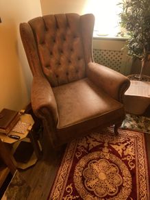 Faux leather Queen Ann chair