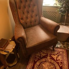 Faux leather Queen Ann chair