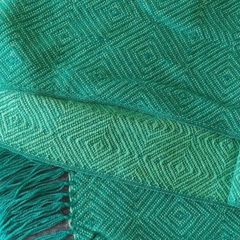 Unworn Turquoise Geometric Patterned Fringe Scarf / pashmina / Wrap
