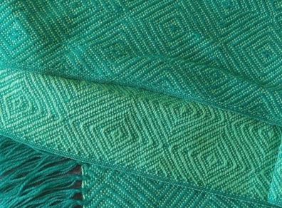 Unworn Turquoise Geometric Patterned Fringe Scarf / pashmina / Wrap