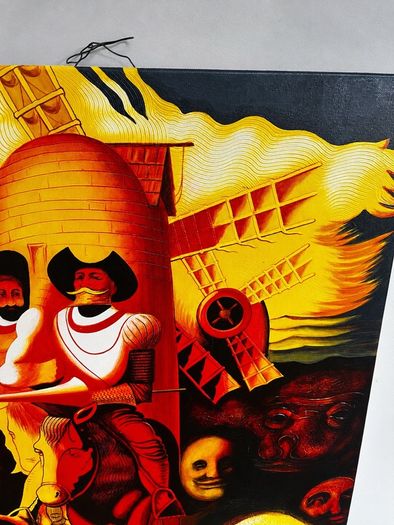 Signed Canvas Painting Striking Red and Gold Don Quixote Artwork 61.5 x 50cm