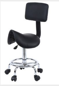Saddle Spa Rolling Black Stool with Back Support for Beauty Tattoo