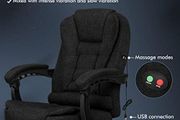 Massage Office Chair for Home Office, Desk Chair 77 cm High Back 150 degree Recliner Tilt Function Padded Swivel Fabric, Black
