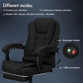 Massage Office Chair for Home Office, Desk Chair 77 cm High Back 150 degree Recliner Tilt Function Padded Swivel Fabric, Black