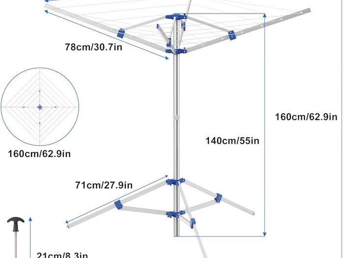NEW SALE | Rotary Washing Line Foldable | 4 Arms 16M Large Drying Area | Free Standing Aluminium Camping Clothes Airer