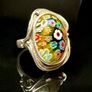 Silver Stunning Vintage 925 Silver & Murano Millefiori Glass Ring Image 2