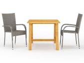 3 Piece Garden Dining Set Grey