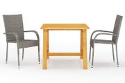 3 Piece Garden Dining Set Grey