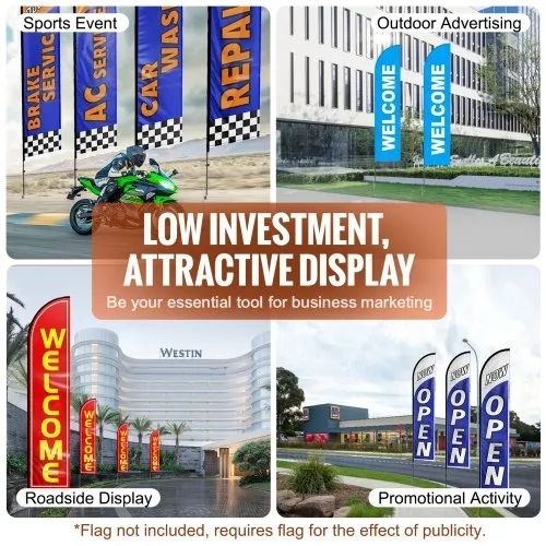 Feather Flag Pole Kit, 2 Packs Swooper Flag Pole 16.3 ft, Sign Flag Poles for Business Advertising Flags Outdoor,