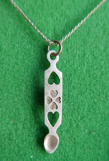 Vintage Sterling Silver 925 Welsh Daffodil Love Spoon Necklace, Heart Love Spoon Pendant