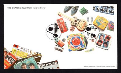 2007 Great Britain The Beatles Album Covers and Memorabilia Commemorative Stamps Miniature Sheet addressed First Day Cover (FDC) with Edinburgh pictorial cancel