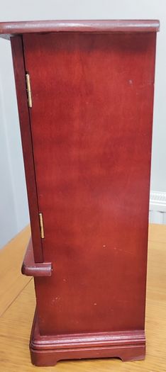 Vintage  Wooden Jewelry Box Floral Door 2 Drawers Necklace Hanger Rings