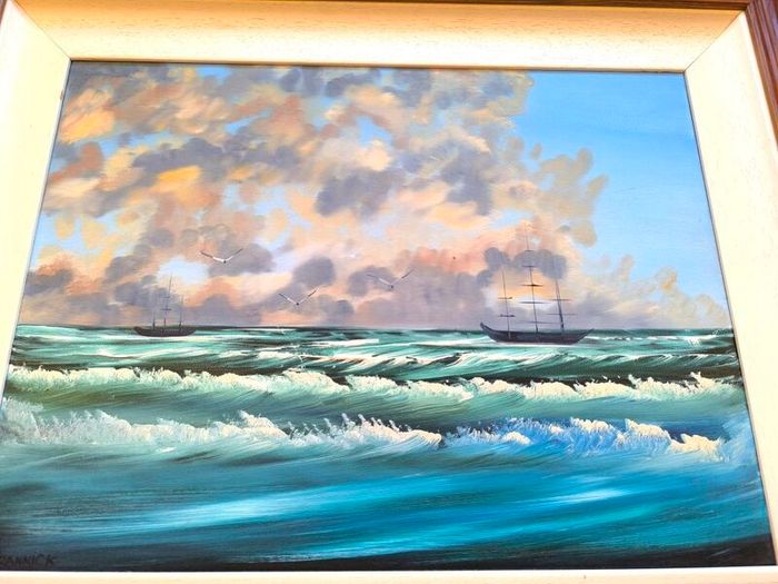 Seascape Oil on Canvas Painting 32/26in