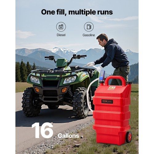 Fuel Caddy, 16 Gallon, Portable Fuel Tank with 12V DC 2.5 GPM Electric Fuel Transfer Pump, 4 ft Delivery Hose & Auto-Stop Sensor Nozzle