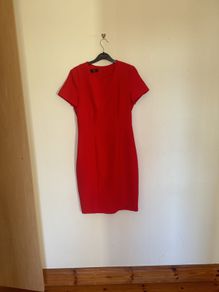 Designer tailored red midi dress -  new