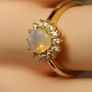Gold Plated Sterling Silver Rare Facet cut Ethiopian Welo Opal and Lab Grown Moissanite Oval Cluster Ring Image 10